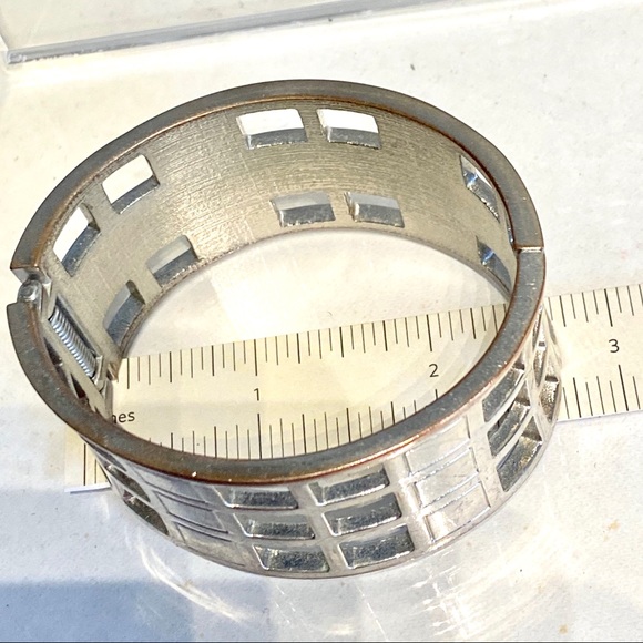 Silver Geometric Cuff Bangle Pave Bracelet - Picture 8 of 8